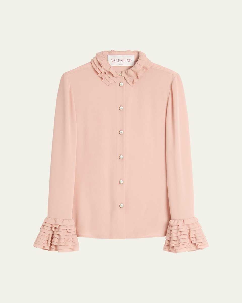 Tiered Ruffle Button Down Blouse